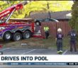 Driver accelerates into swimming pool while attempting to park Driver accelerates into swimming pool while attempting to park