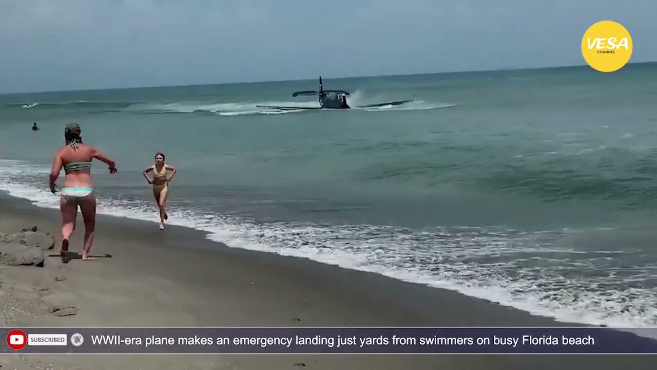 WWII Era Plane Makes An Emergency Landing Just Yards From Swimmers on Busy Florida Beach