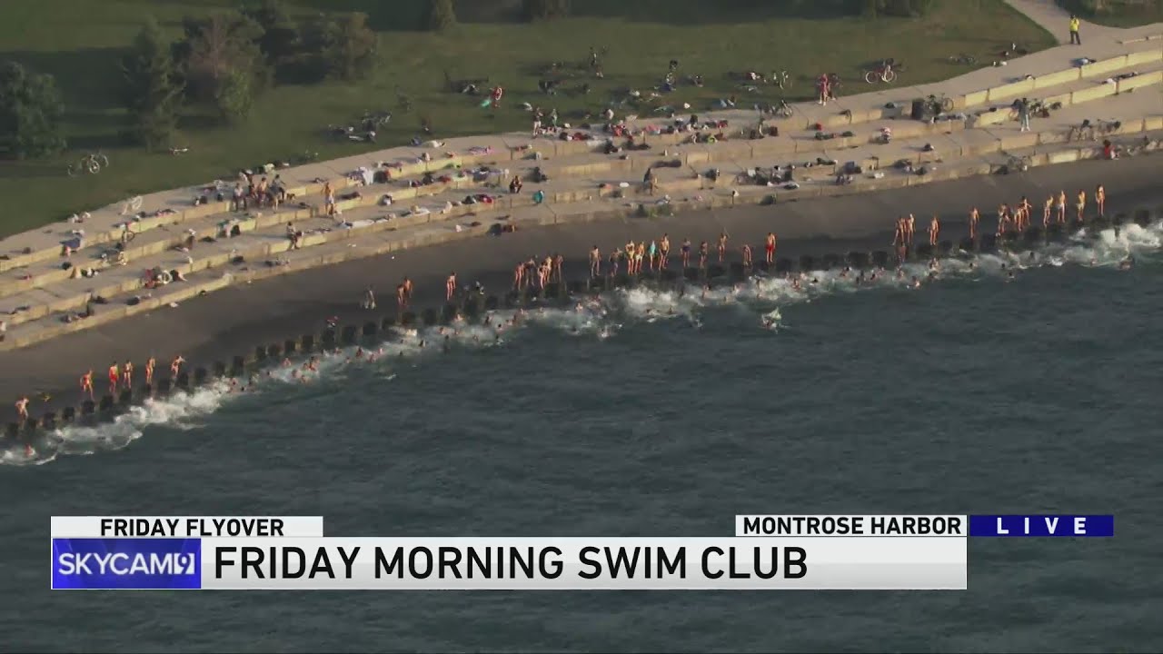 Friday Flyover: Swimmers Jump Into Lake Michigan