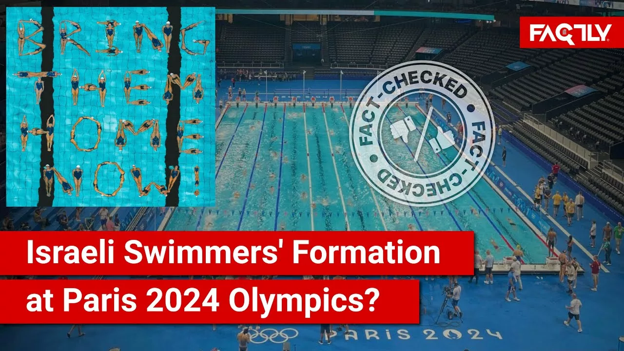 Fact Check: Viral Image Shows Israeli Swim Team Form ‘Bring Them Home Now’ At Paris 2024 Olympics? | Factly